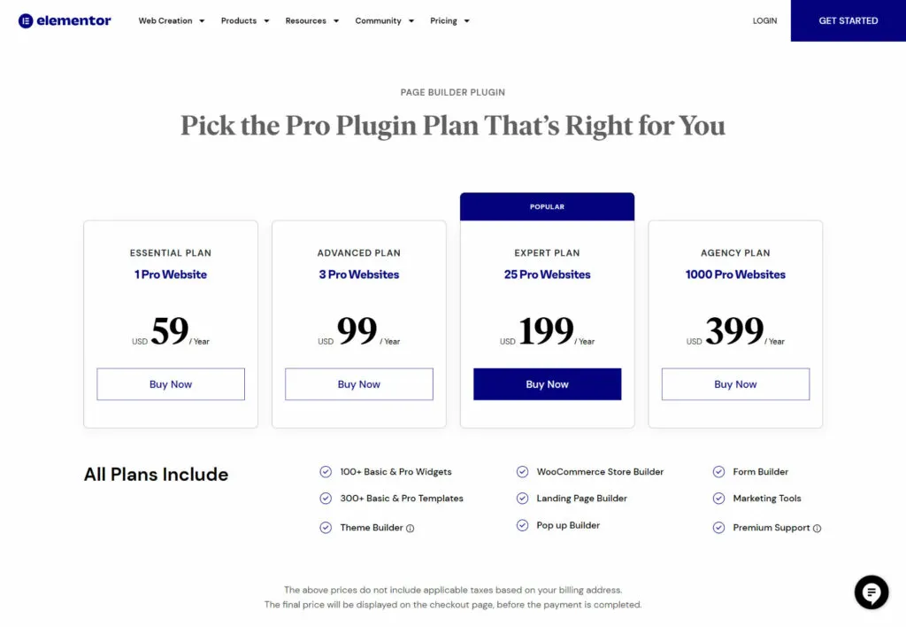 Elementor Pricing Details